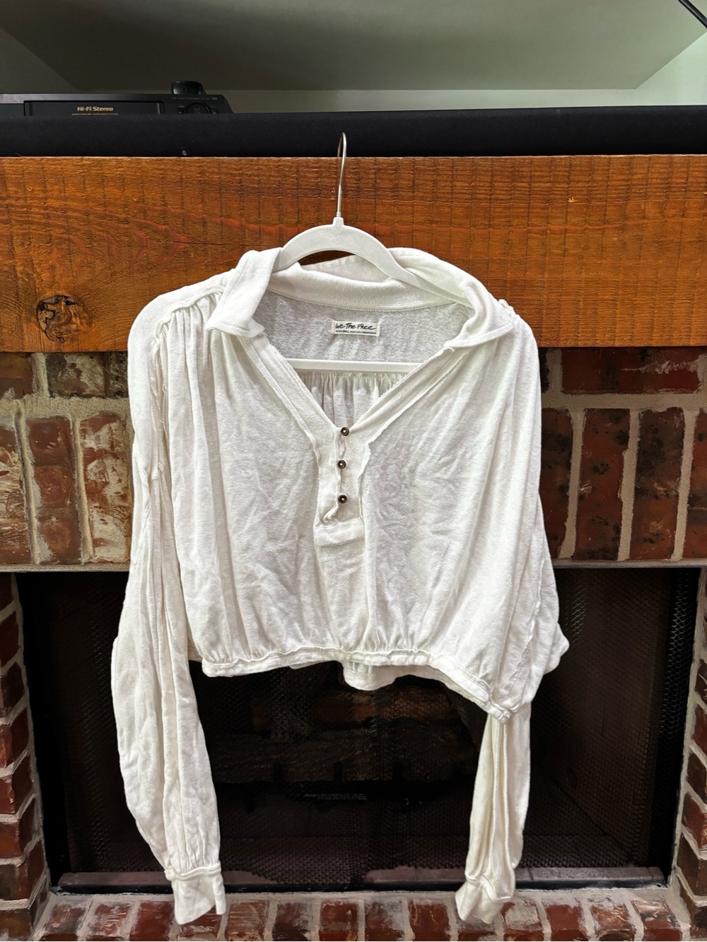 We The Free White Cropped Henley Top